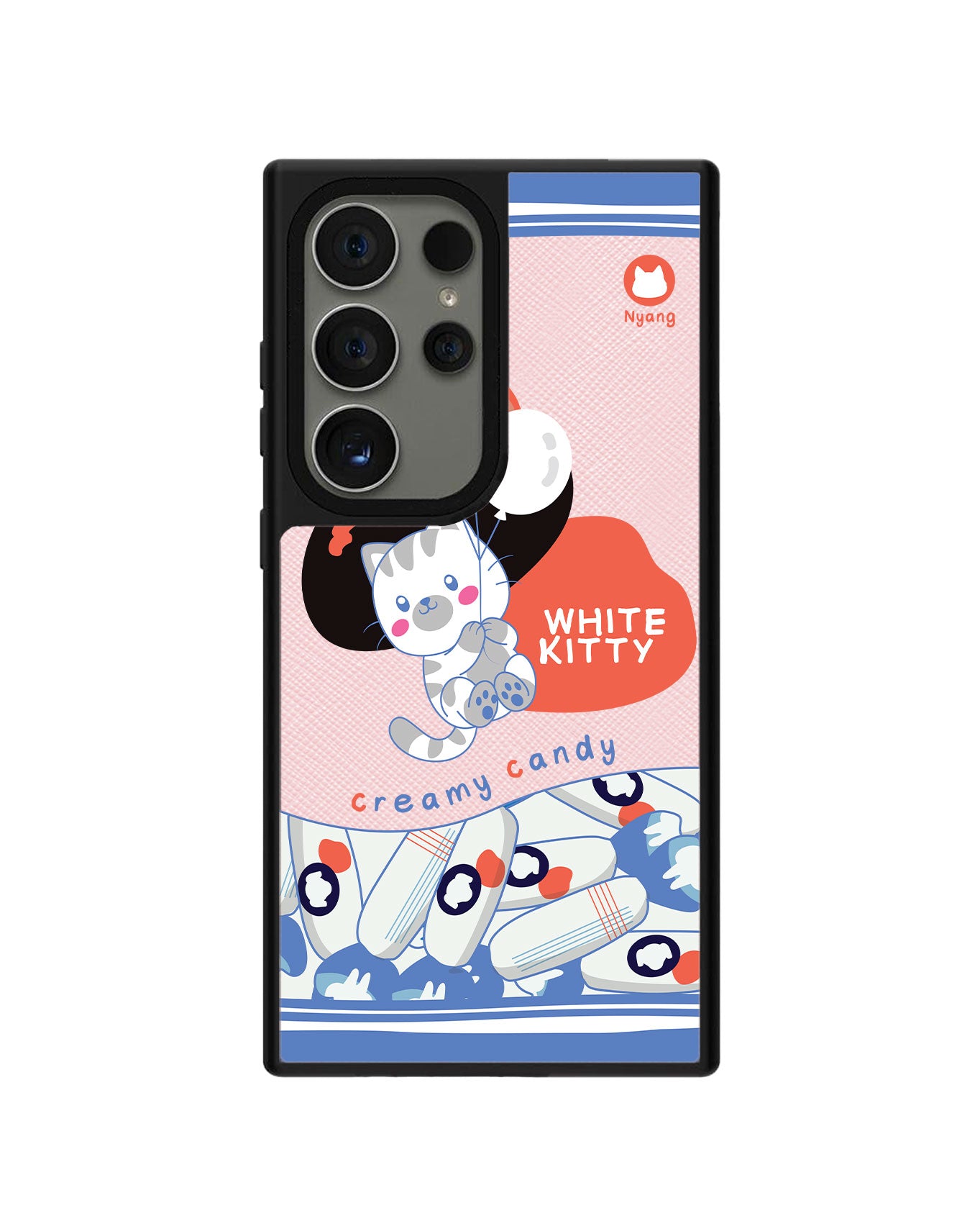 Android Leather Grip Case - White Kitty