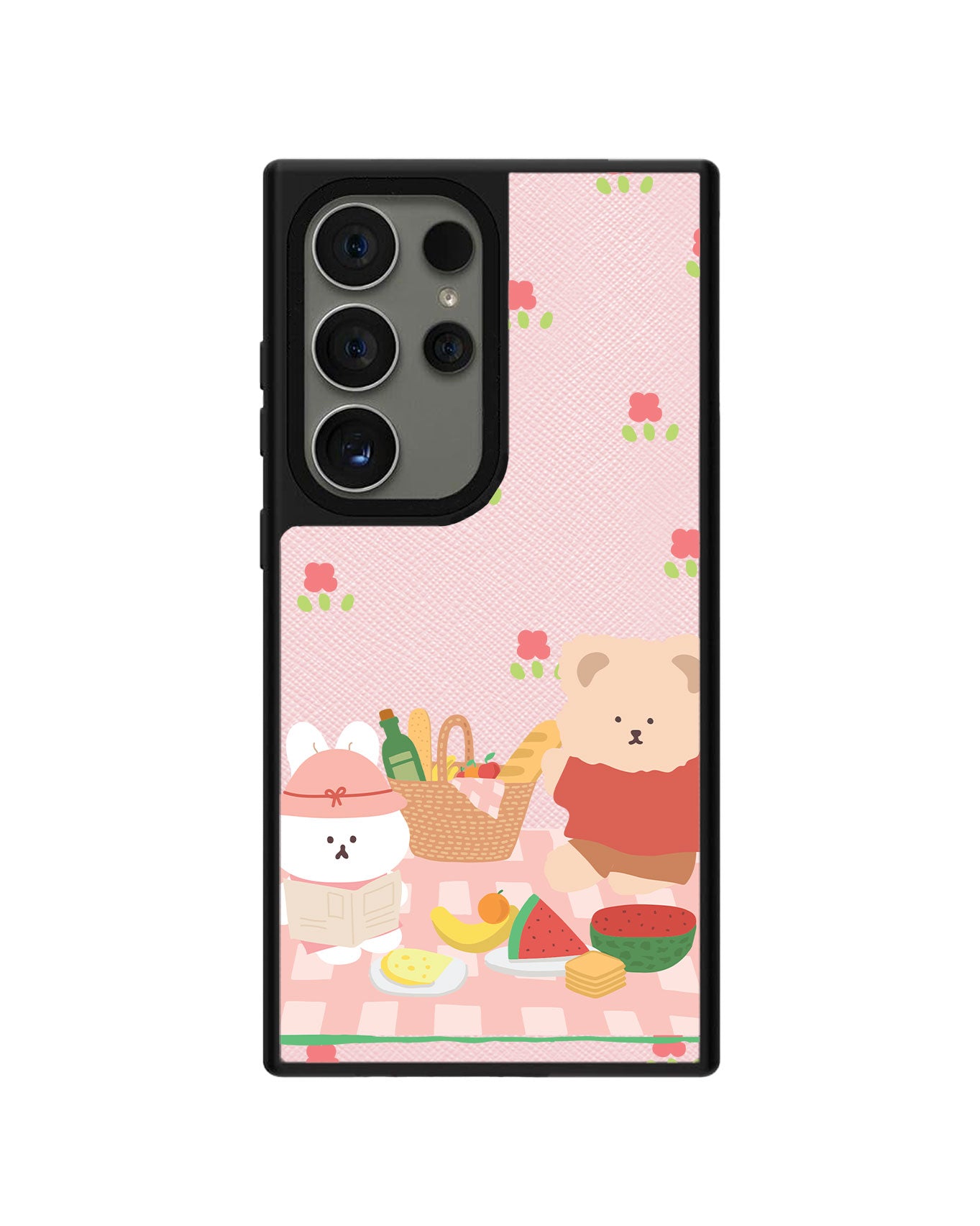 Android Leather Grip Case - Picnic Bear Pink