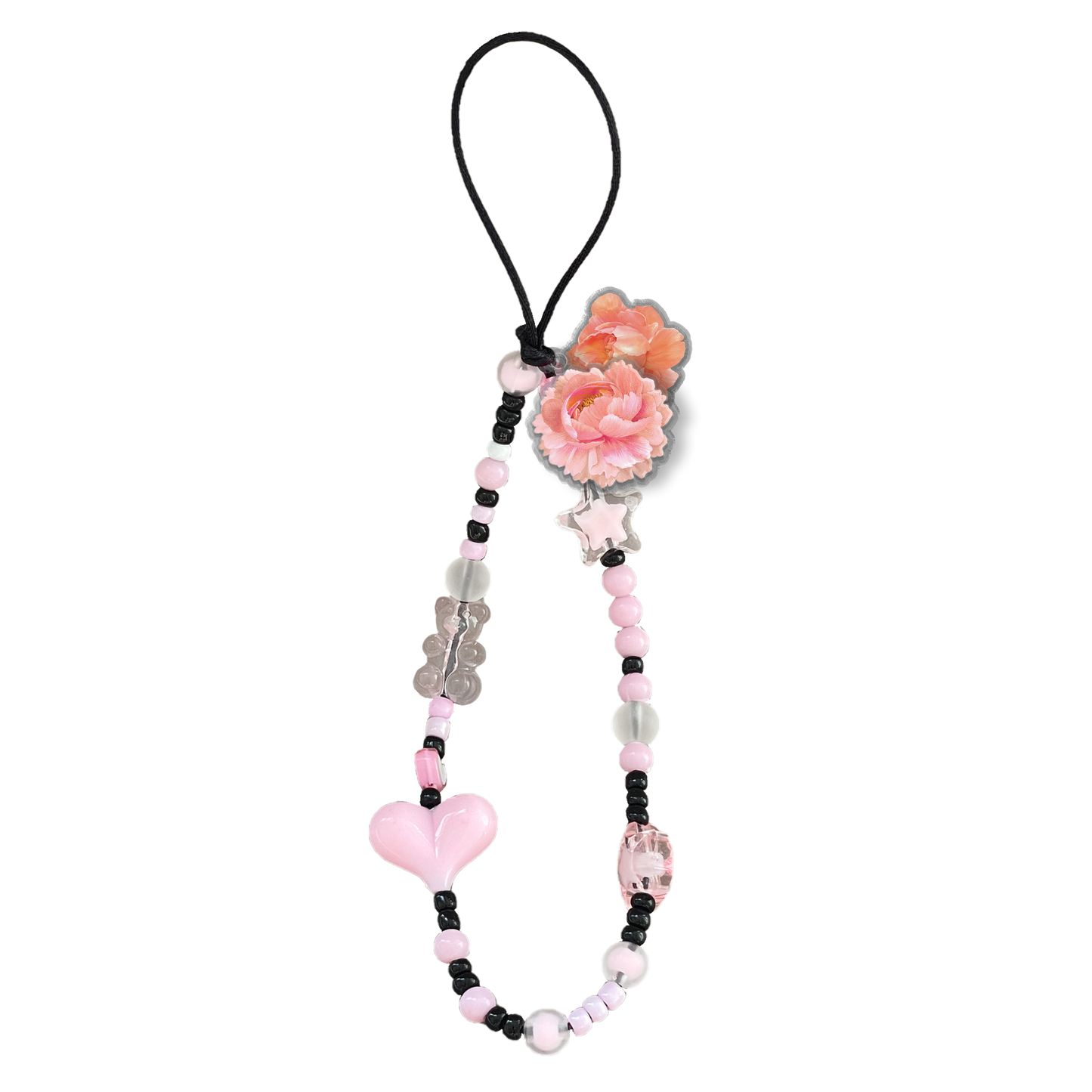 Beaded Strap with Acrylic Charm  - August Peony