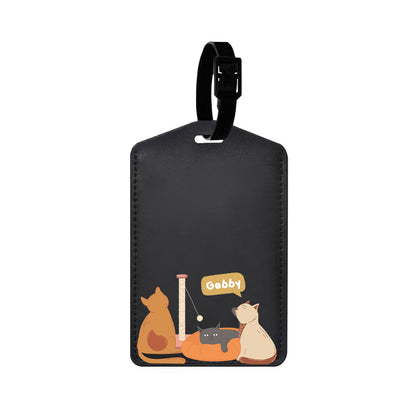 Vegan Leather Bag Tag - Playful Cat
