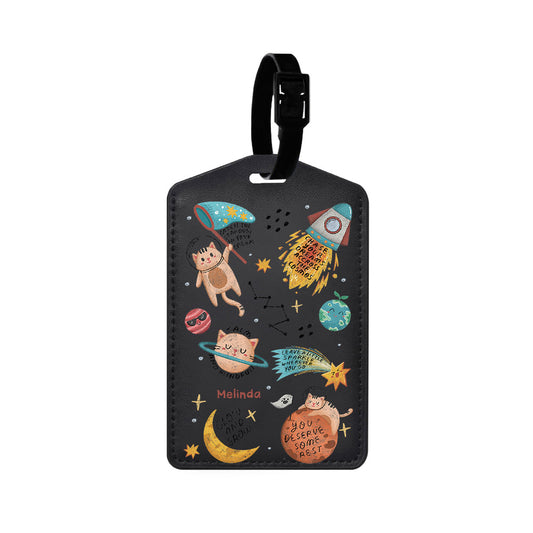 Vegan Leather Bag Tag - Spaceship