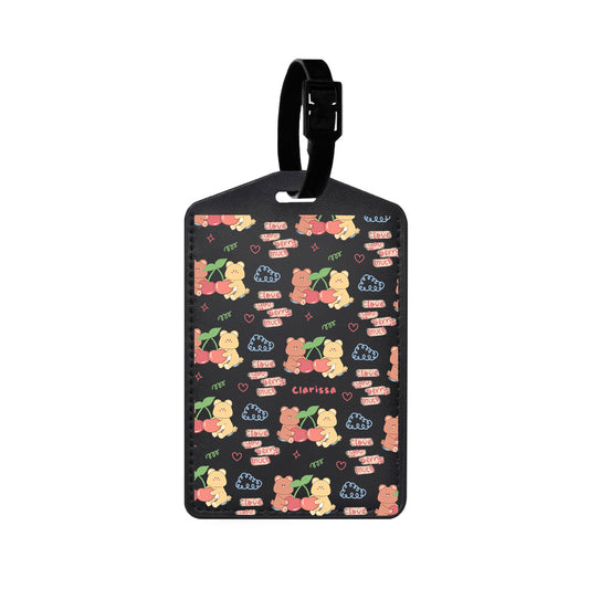 Vegan Leather Bag Tag - Cherry Bear