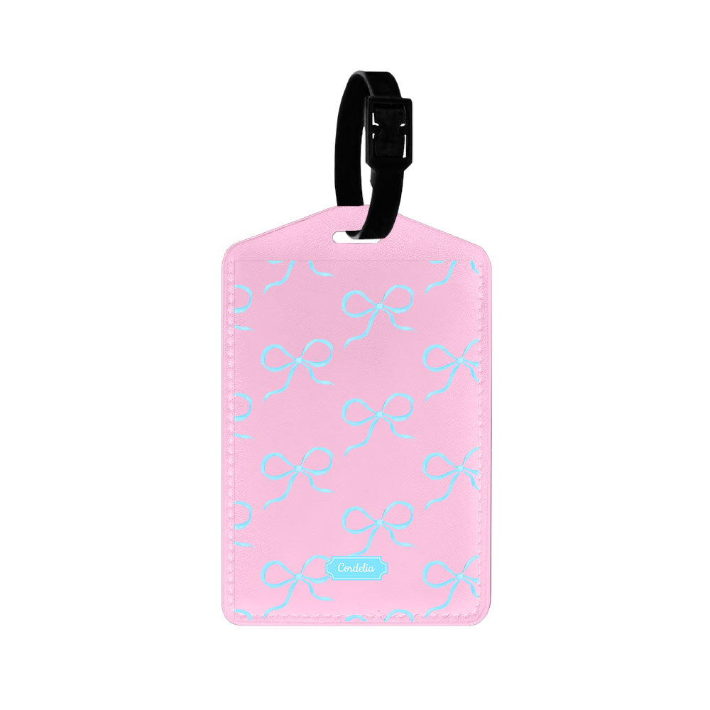 Vegan Leather Bag Tag - Coquette Blue Bow