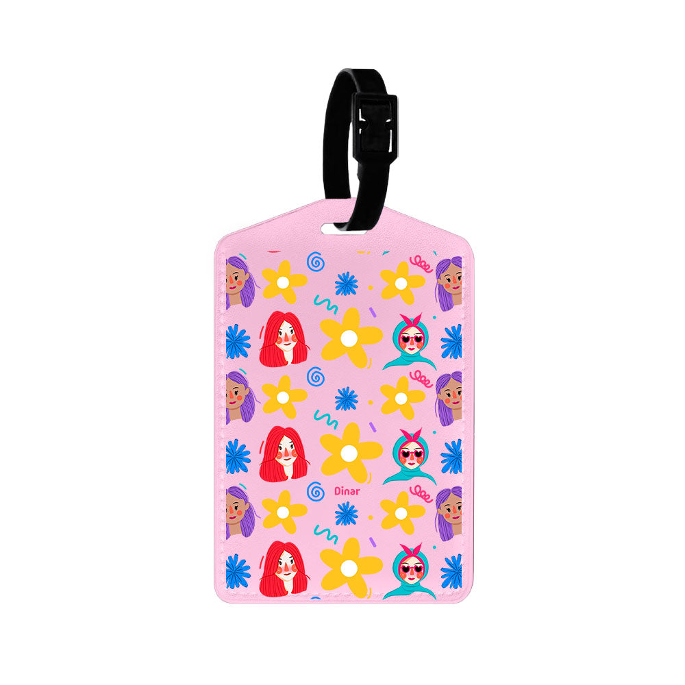 Vegan Leather Bag Tag - Daisy Faces