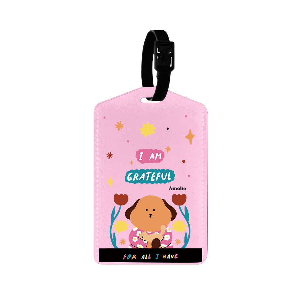 Vegan Leather Bag Tag - Kiku and the Cat