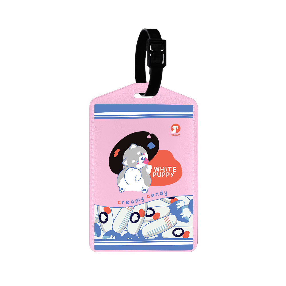 Vegan Leather Bag Tag - White Puppy