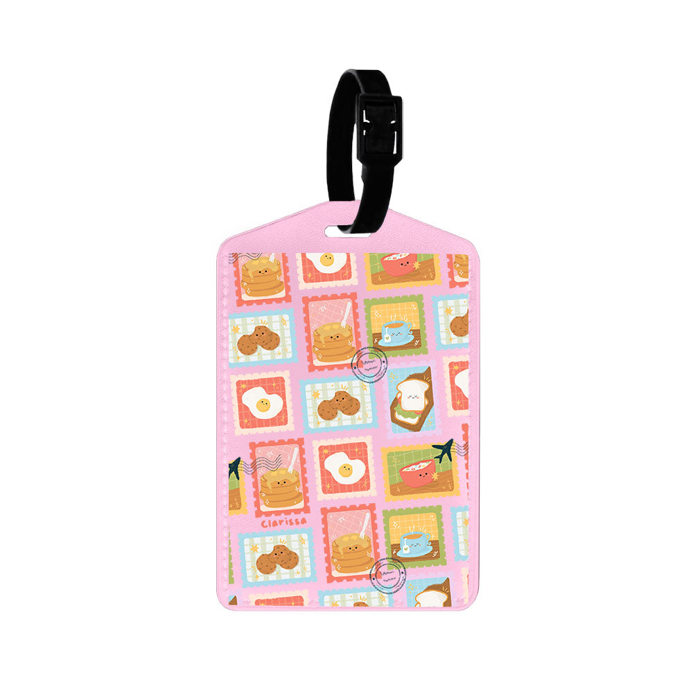 Vegan Leather Bag Tag - Breakfast Menu Stamps