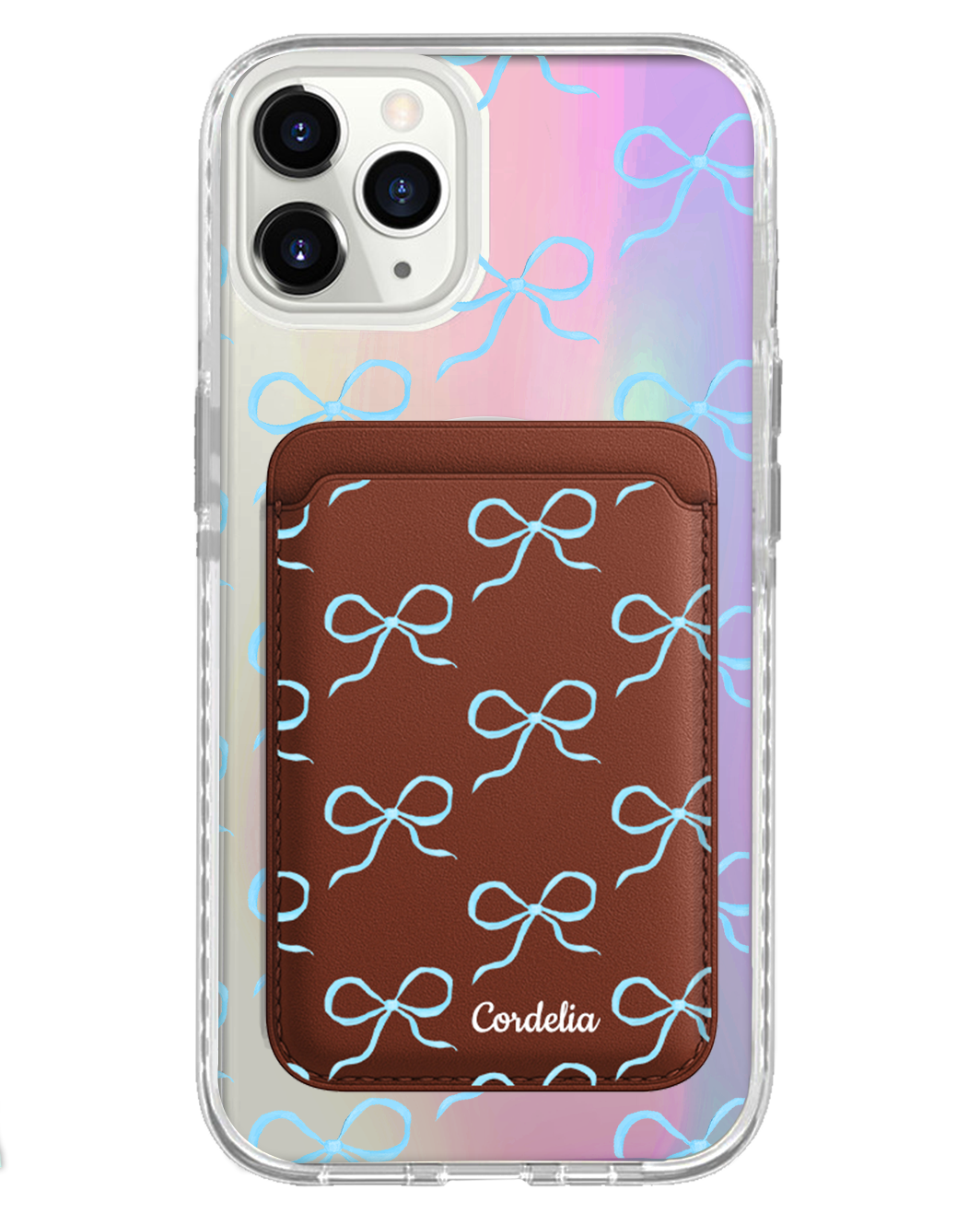 iPhone Magnetic Wallet Holo Case - Coquette Blue Bow