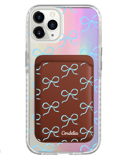 iPhone Magnetic Wallet Holo Case - Coquette Blue Bow