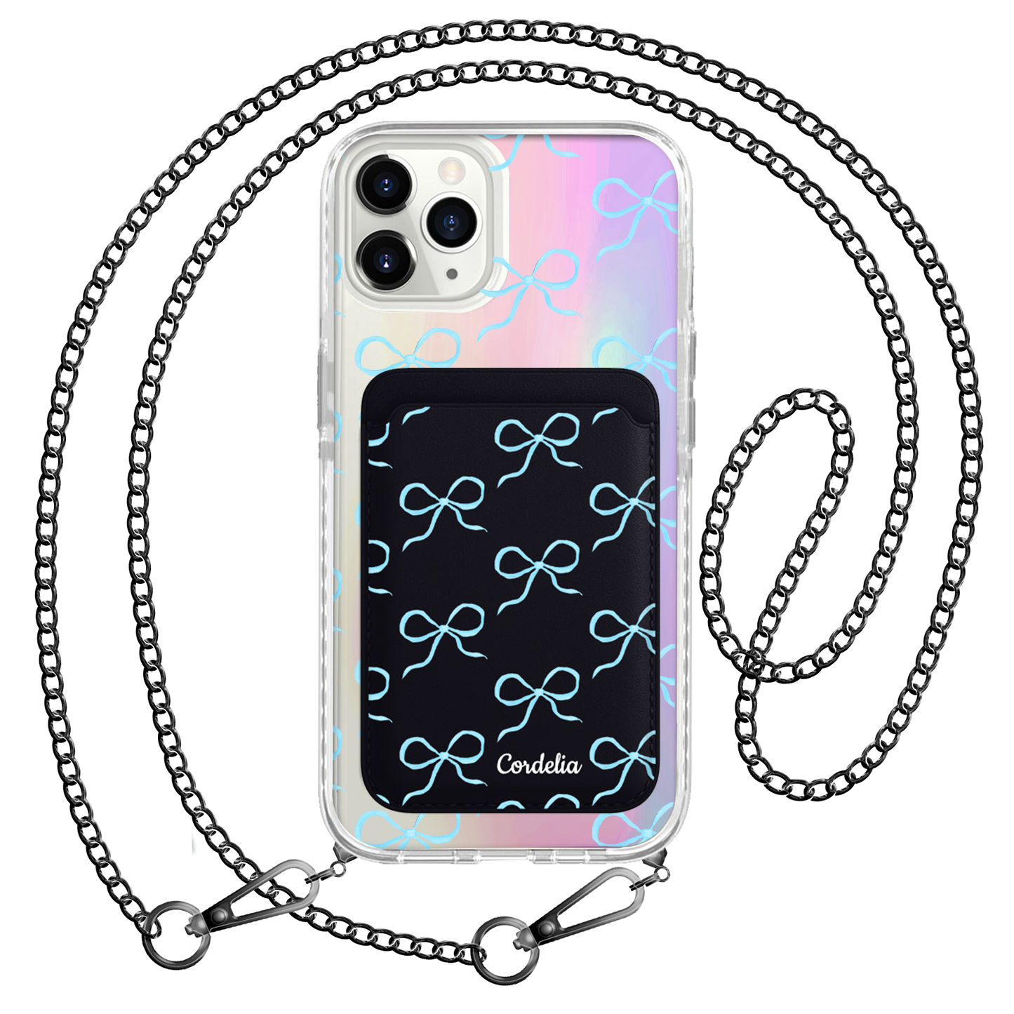 iPhone Magnetic Wallet Holo Case - Coquette Blue Bow