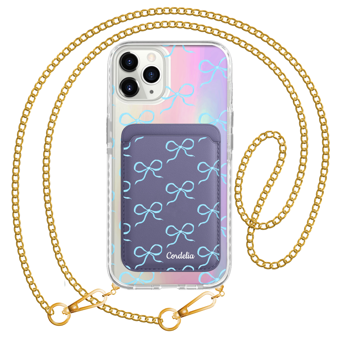 iPhone Magnetic Wallet Holo Case - Coquette Blue Bow