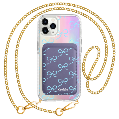 iPhone Magnetic Wallet Holo Case - Coquette Blue Bow
