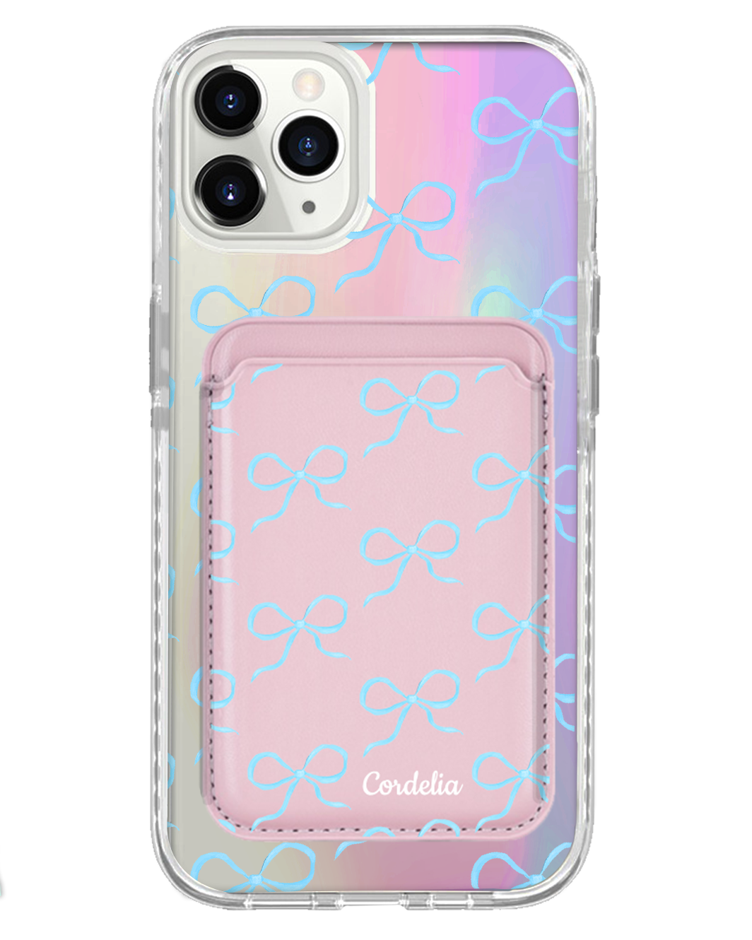 iPhone Magnetic Wallet Holo Case - Coquette Blue Bow