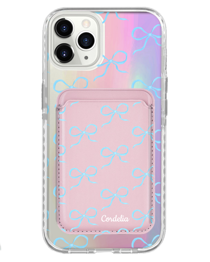 iPhone Magnetic Wallet Holo Case - Coquette Blue Bow