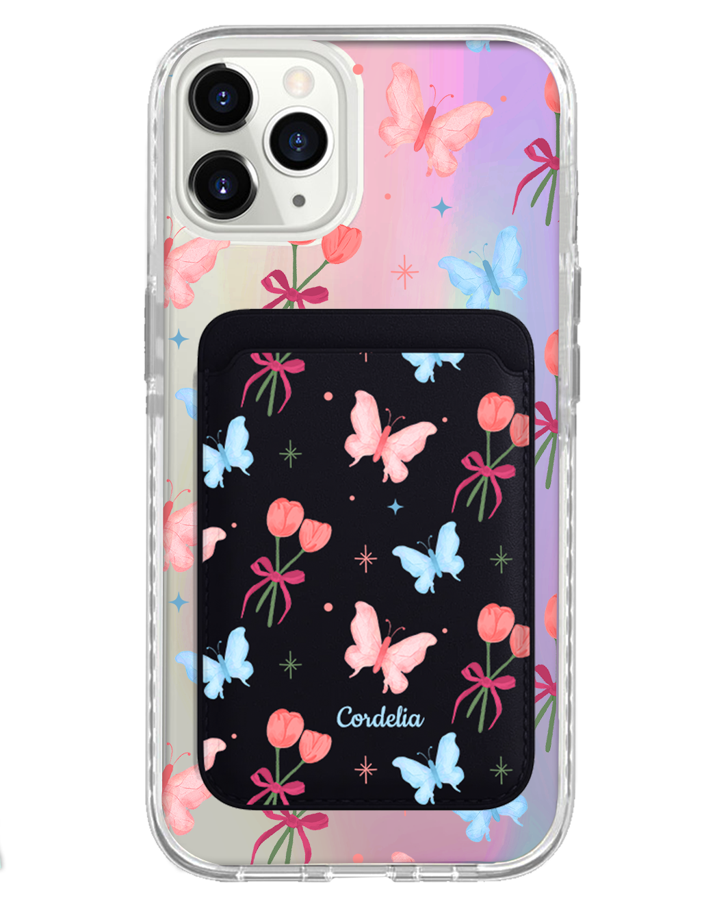 iPhone Magnetic Wallet Holo Case - Coquette Butterfly