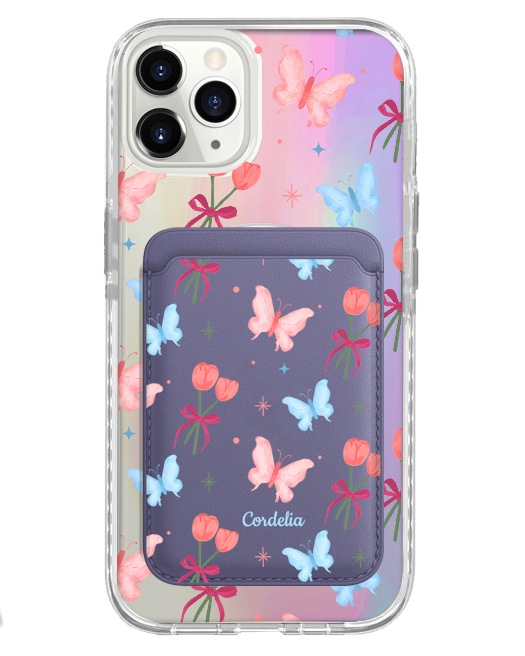 iPhone Magnetic Wallet Holo Case - Coquette Butterfly