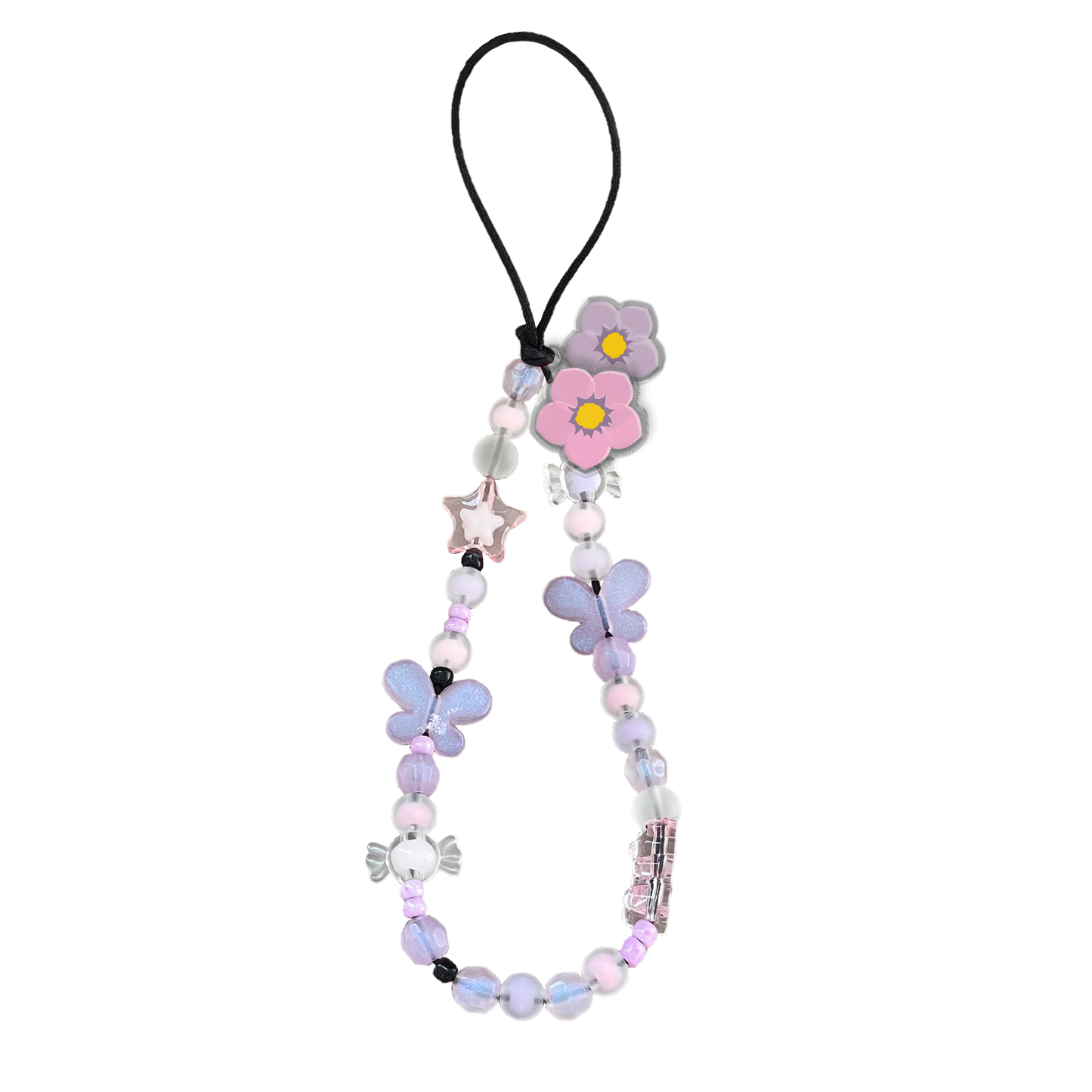 Beaded Strap with Acrylic Charm  - Cherry Blossom