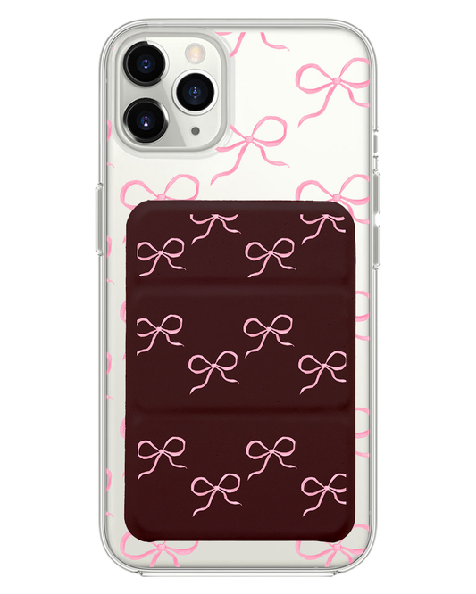 iPhone Magnetic Trifold Wallet Case - Coquette Pink Bow