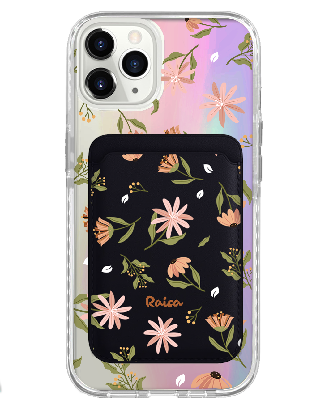 iPhone Magnetic Wallet Holo Case - Cosmos Flower