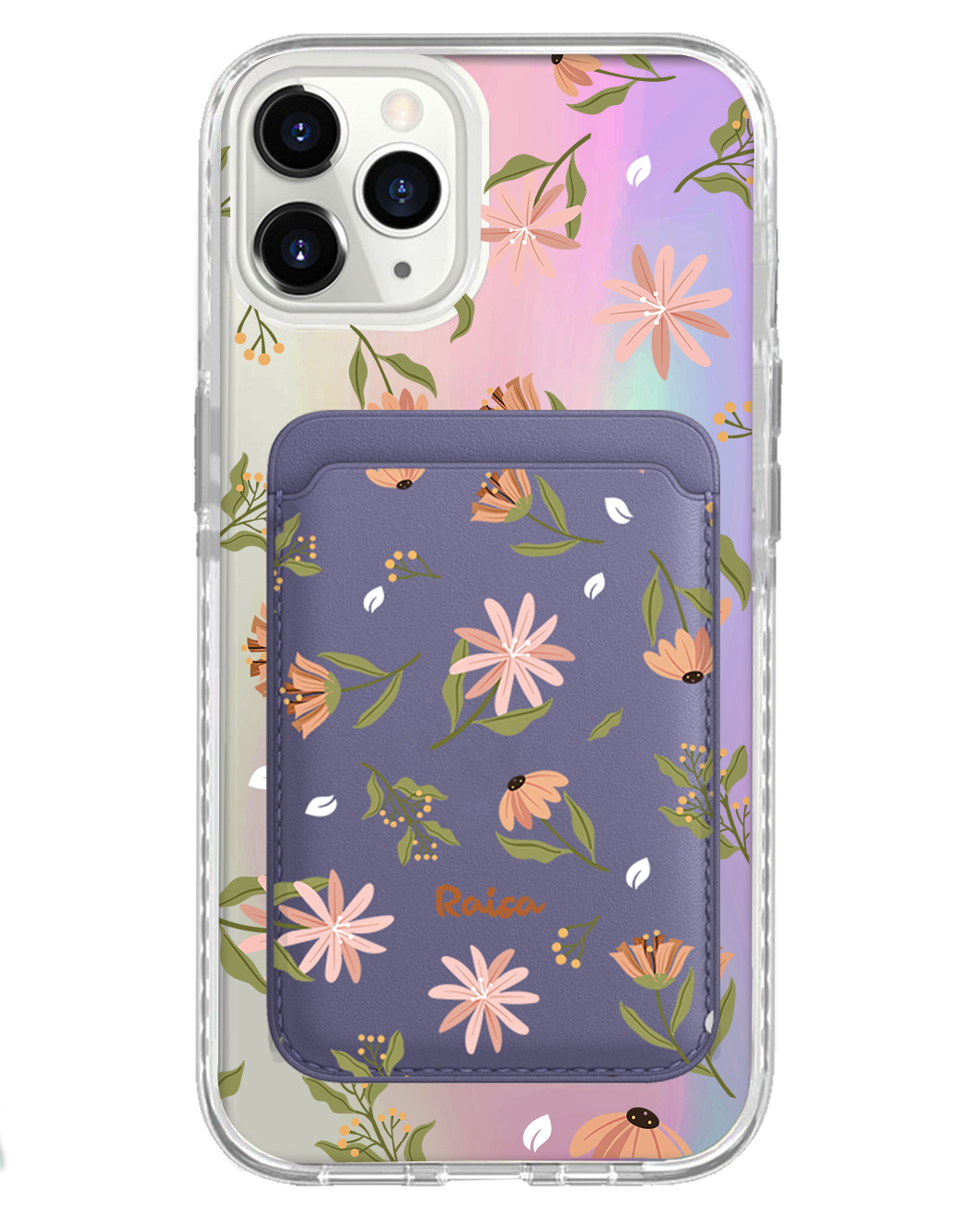 iPhone Magnetic Wallet Holo Case - Cosmos Flower