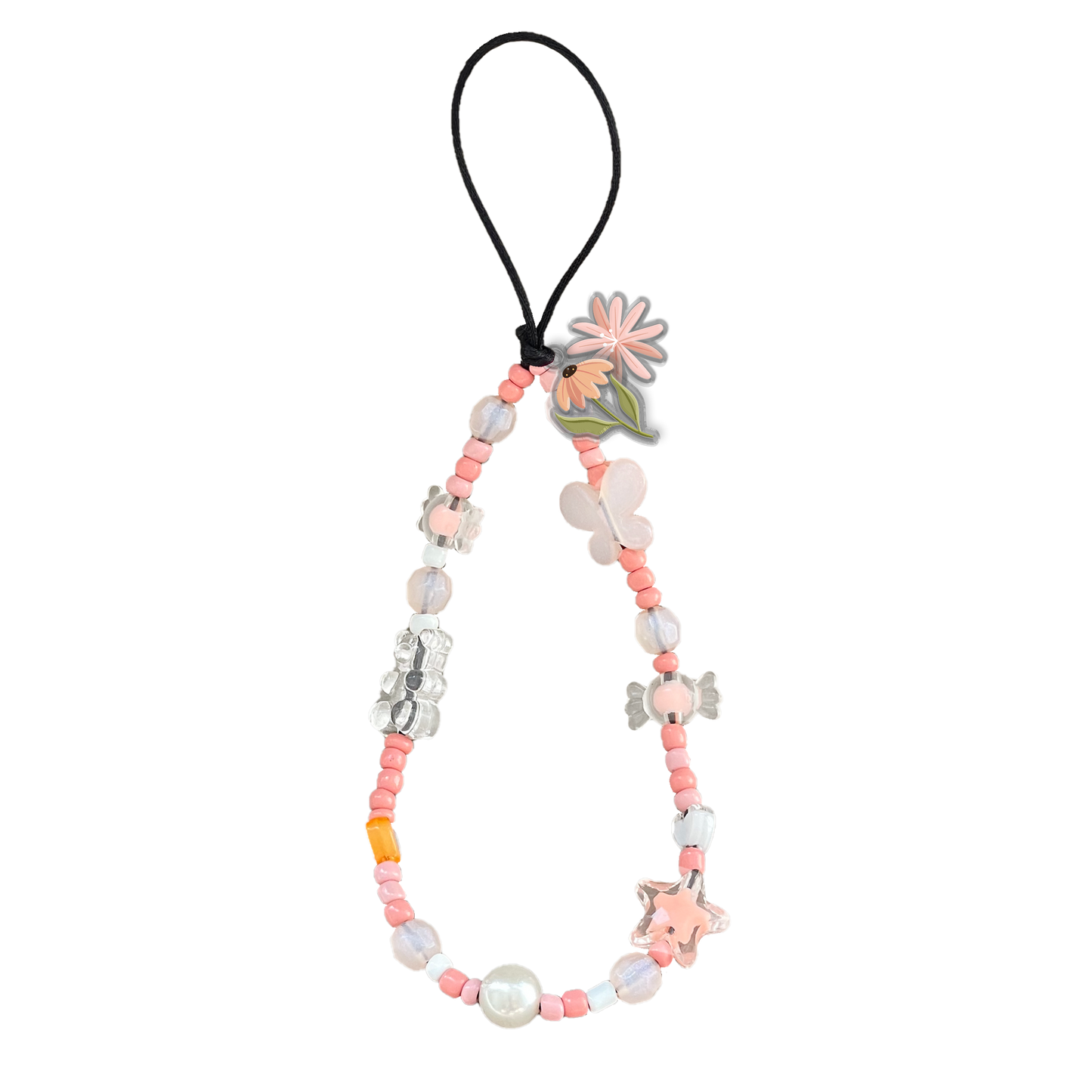 Beaded Strap with Acrylic Charm  - Cosmos Flower