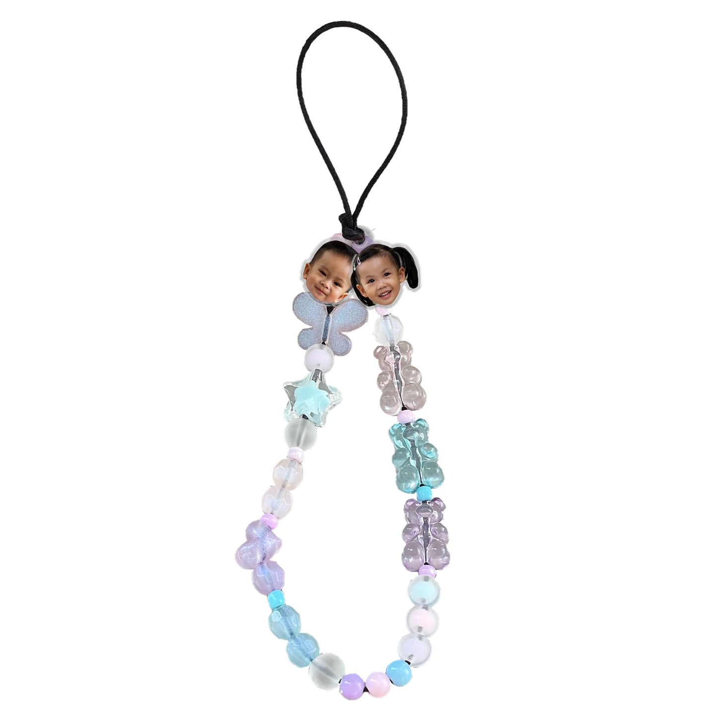 Beaded Strap with Acrylic Charm - Face Grid Cookies & Cream