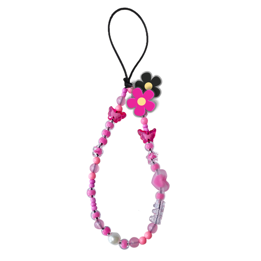 Beaded Strap with Acrylic Charm  - Daisy Hot Pink