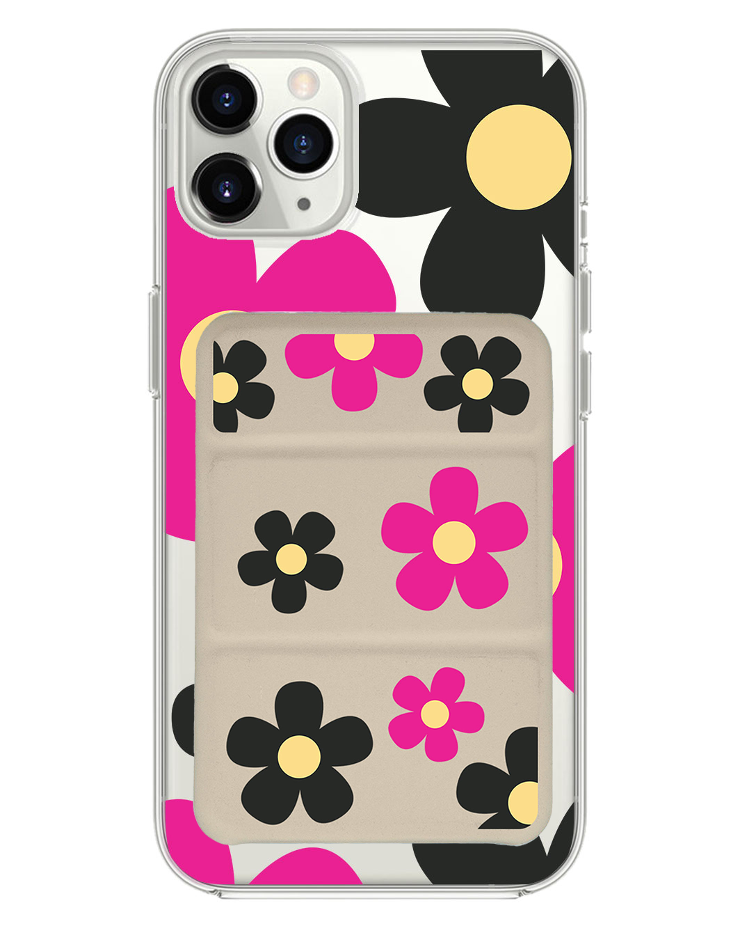 iPhone Magnetic Trifold Wallet Case - Daisy Hot Pink