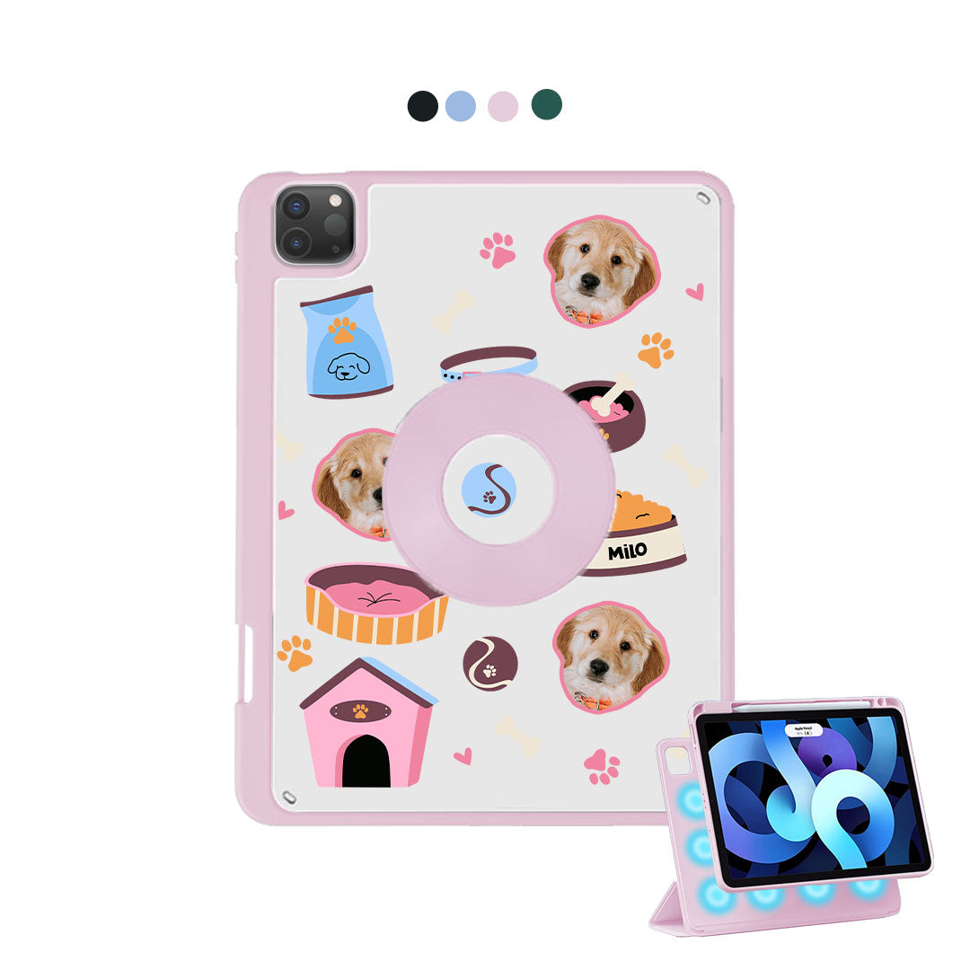 iPad Detachable Flip Cover - Pet Grid Puppy Cozy Day