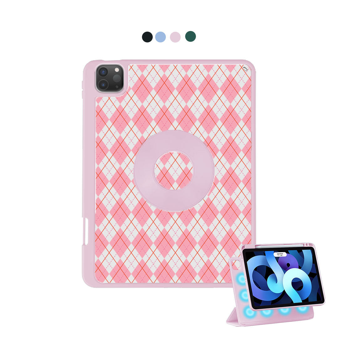 iPad Detachable Flip Cover - Pink argyle