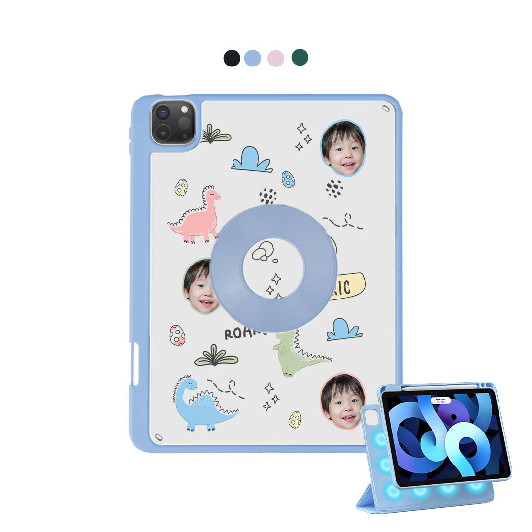 iPad Detachable Flip Cover - Face Grid Dino