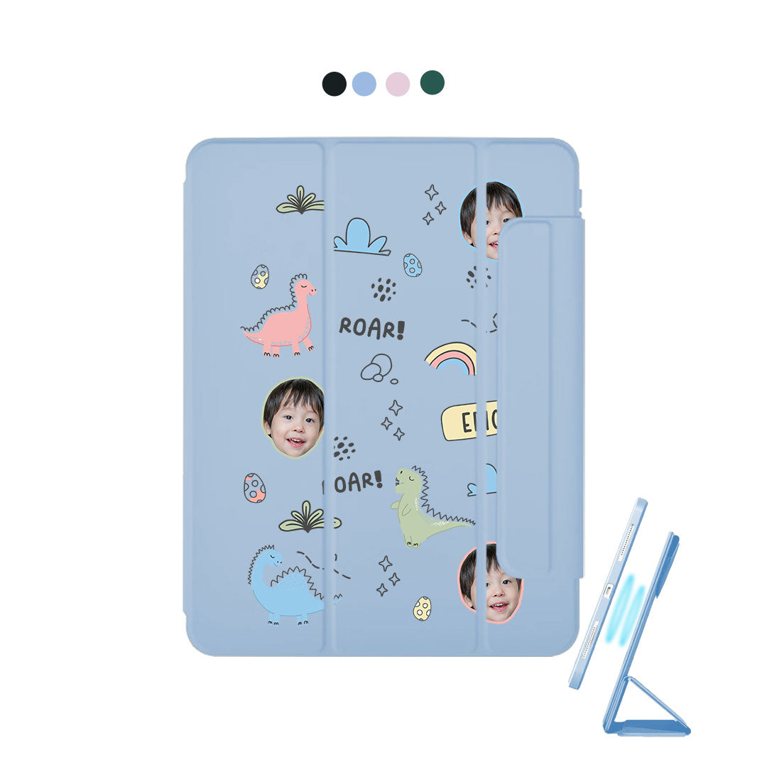 iPad Detachable Flip Cover - Face Grid Dino