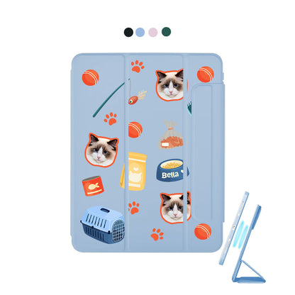 iPad Detachable Flip Cover - Pet Grid Kitty Adventures