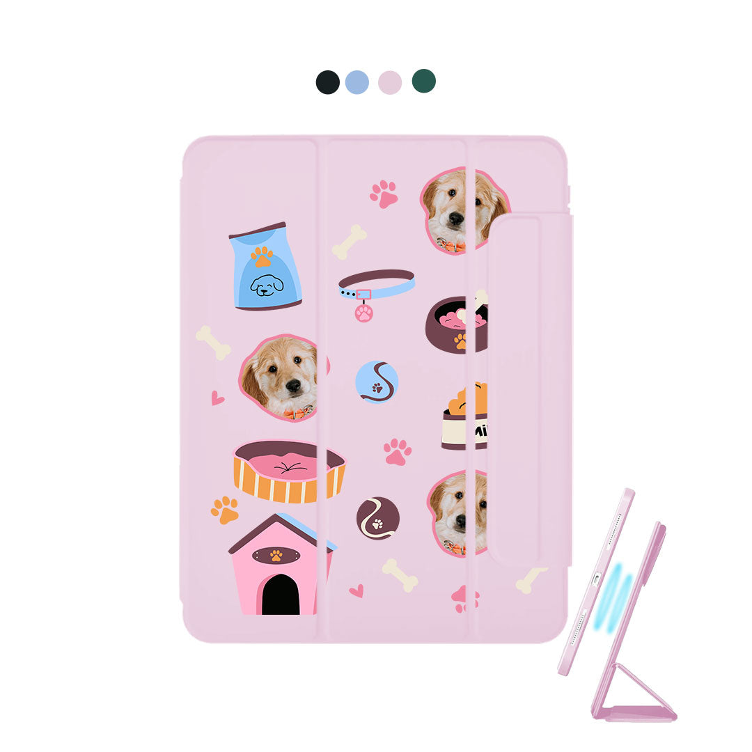 iPad Detachable Flip Cover - Pet Grid Puppy Cozy Day