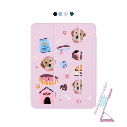 iPad Detachable Flip Cover - Pet Grid Puppy Cozy Day