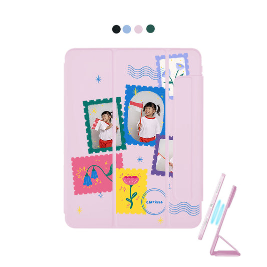 iPad Detachable Flip Cover -  Face Grid Floral Stamps
