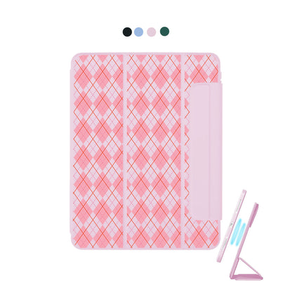 iPad Detachable Flip Cover - Pink argyle
