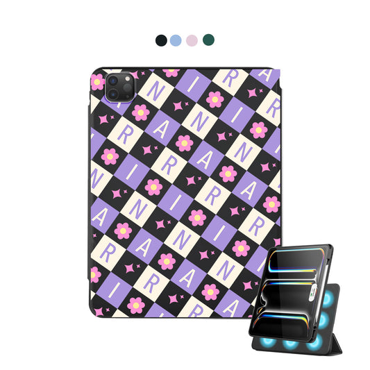 iPad Detachable Flip Cover - Flower Grid Monogram 3.0