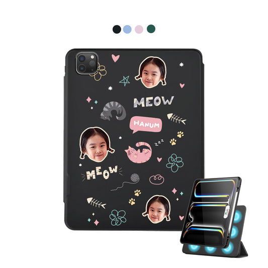iPad Detachable Flip Cover - Face Grid Kitty