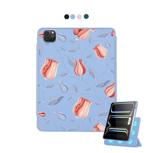 iPad Detachable Flip Cover - Red Tulips