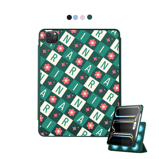 iPad Detachable Flip Cover - Flower Grid Monogram 4.0