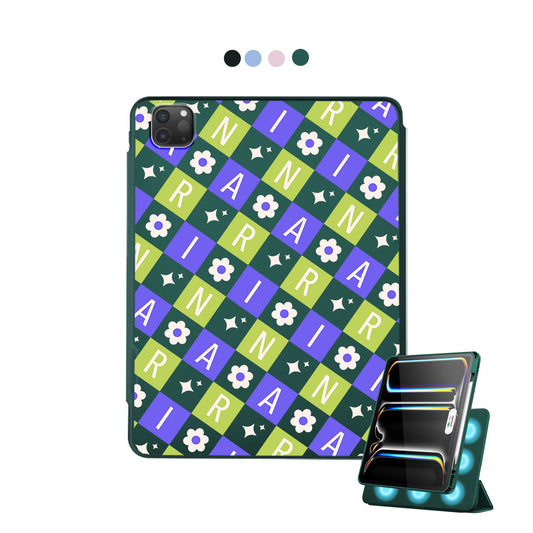 iPad Detachable Flip Cover - Flower Grid Monogram 5.0