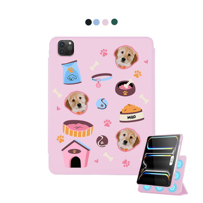 iPad Detachable Flip Cover - Pet Grid Puppy Cozy Day