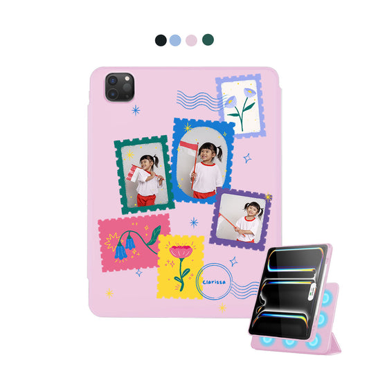 iPad Detachable Flip Cover -  Face Grid Floral Stamps