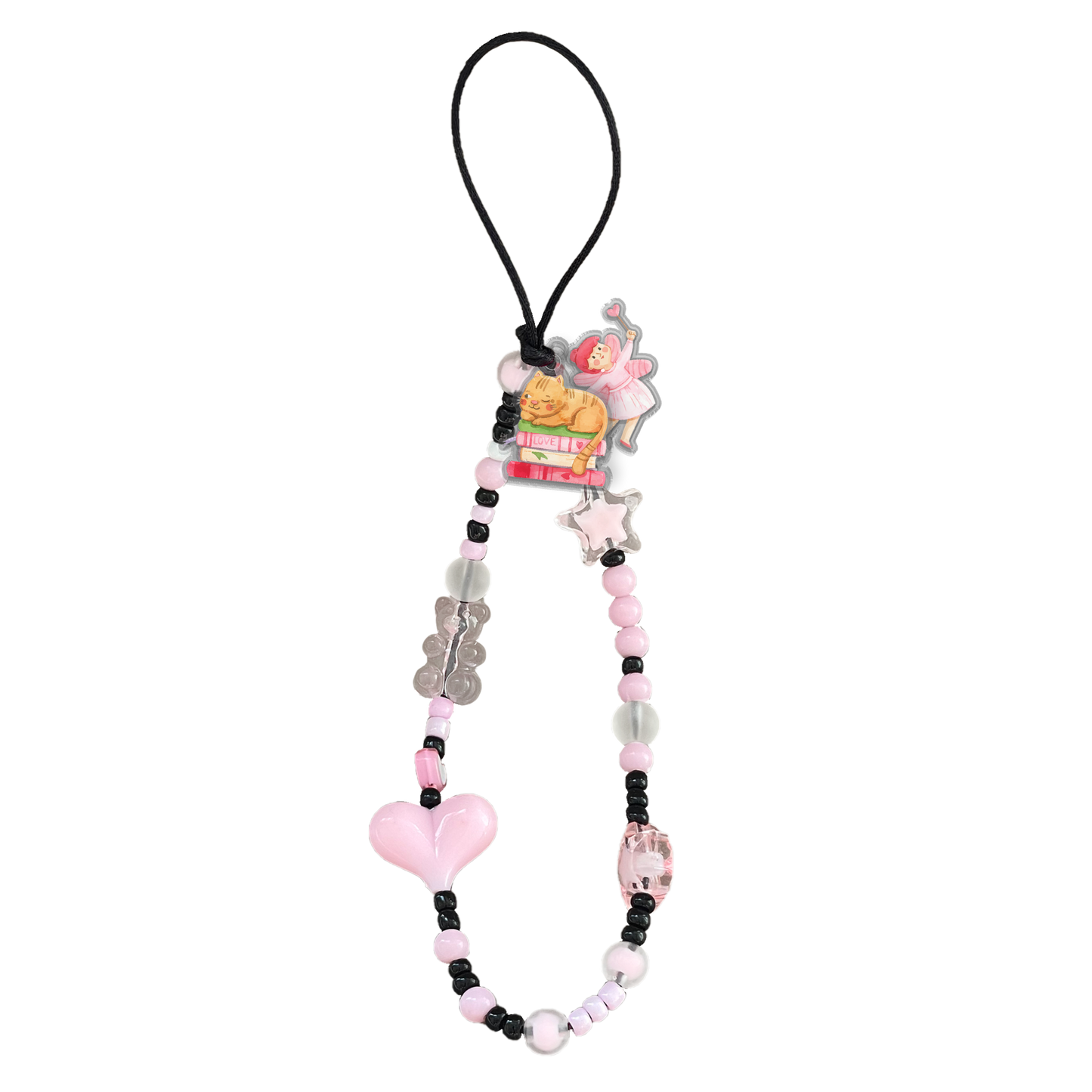 Beaded Strap with Acrylic Charm  - Fairy Cat