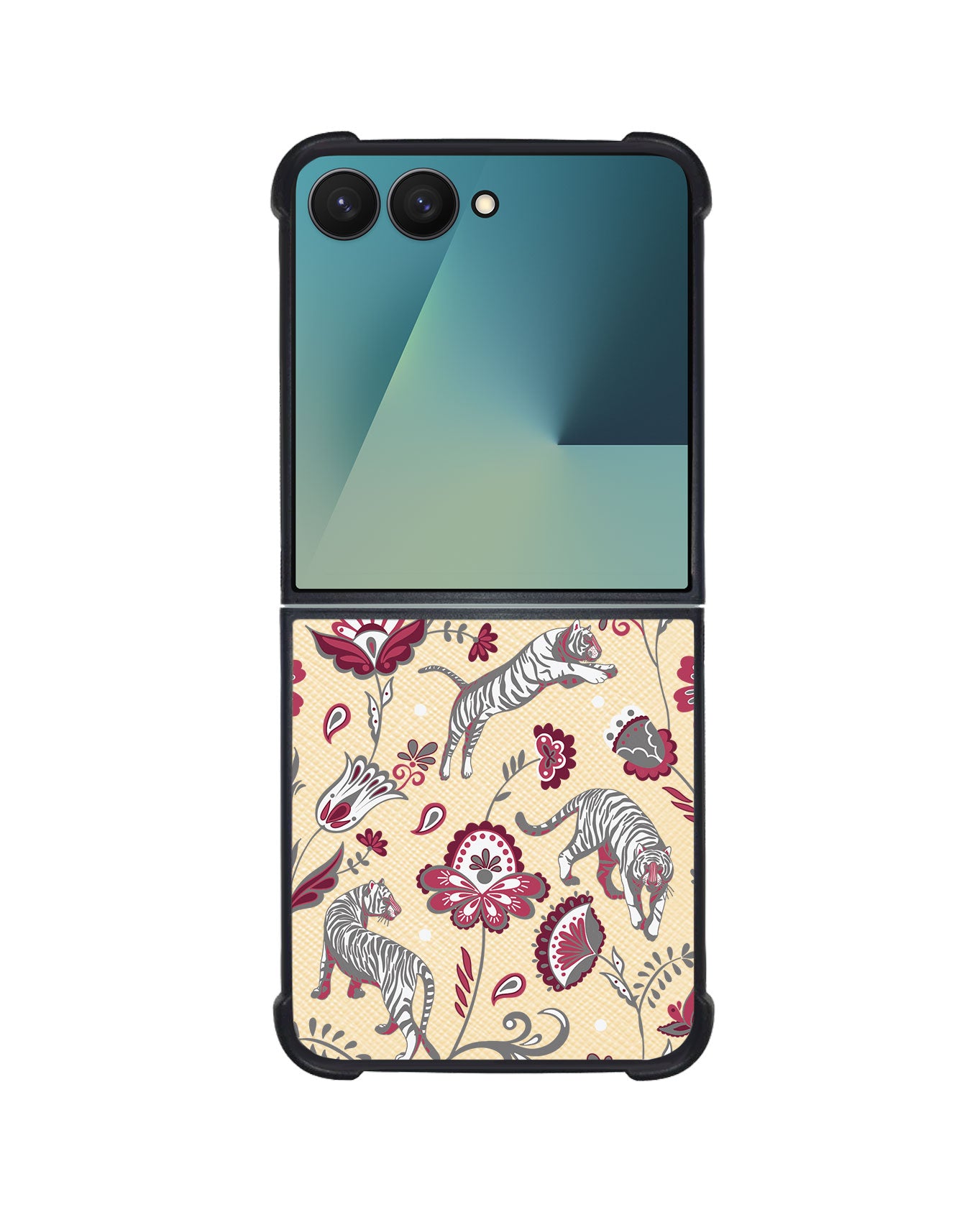 Android Flip / Fold Leather Grip - Tiger & Floral 6.0