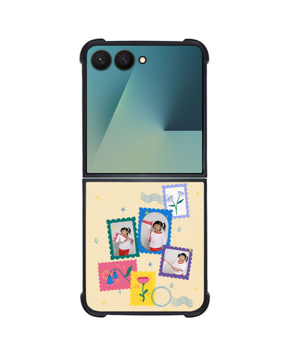 Android Flip / Fold Leather Grip - Floral Stamps Face Grid