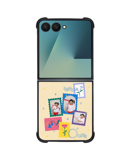 Android Flip / Fold Leather Grip - Floral Stamps Face Grid
