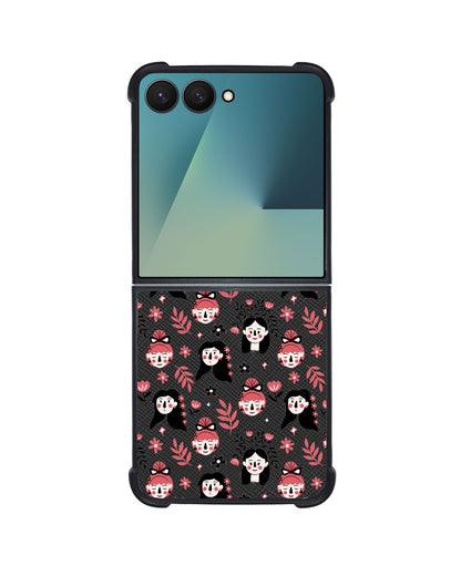 Android Flip / Fold Leather Grip - Flowery Faces