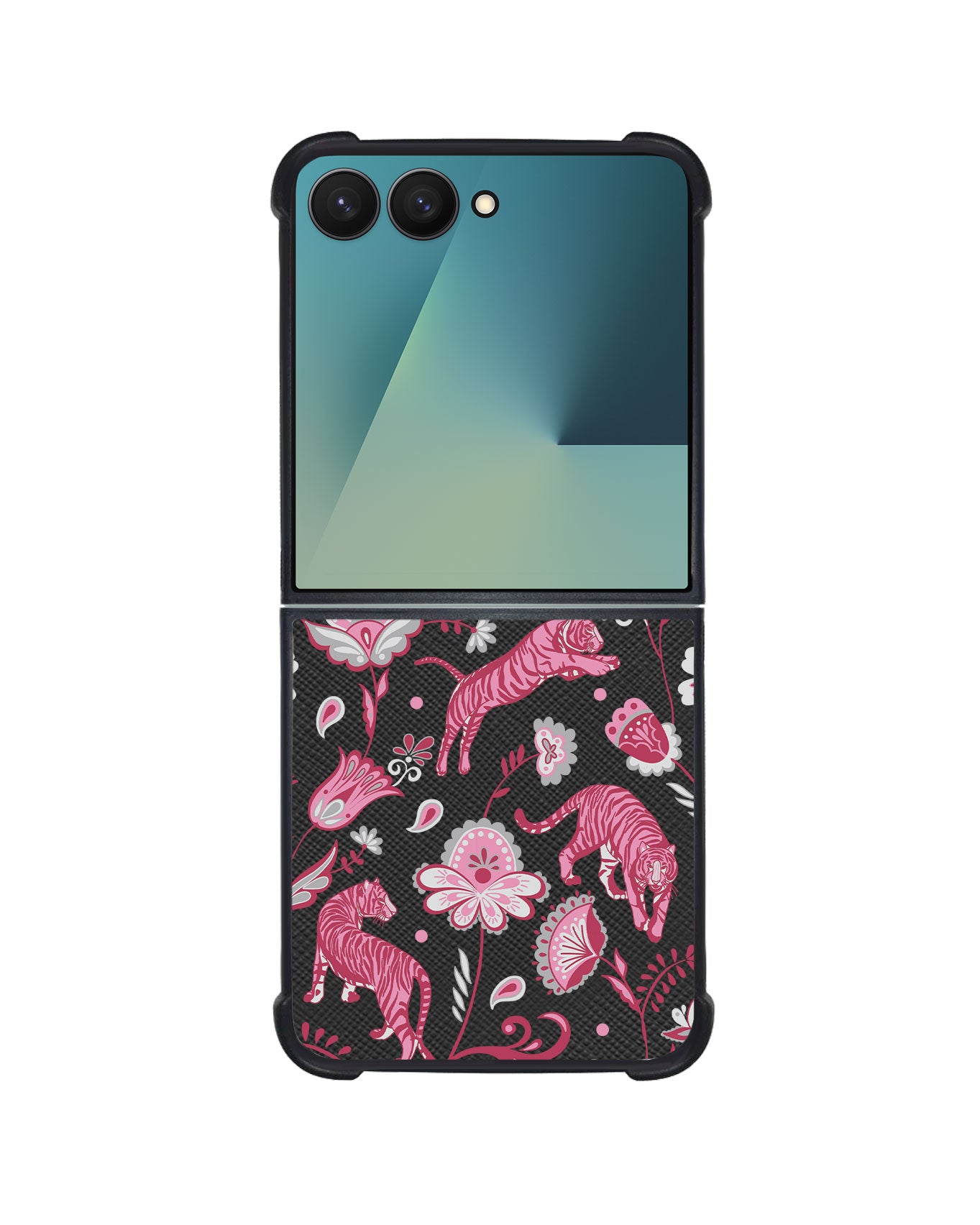 Android Flip / Fold Leather Grip - Tiger & Floral 7.0